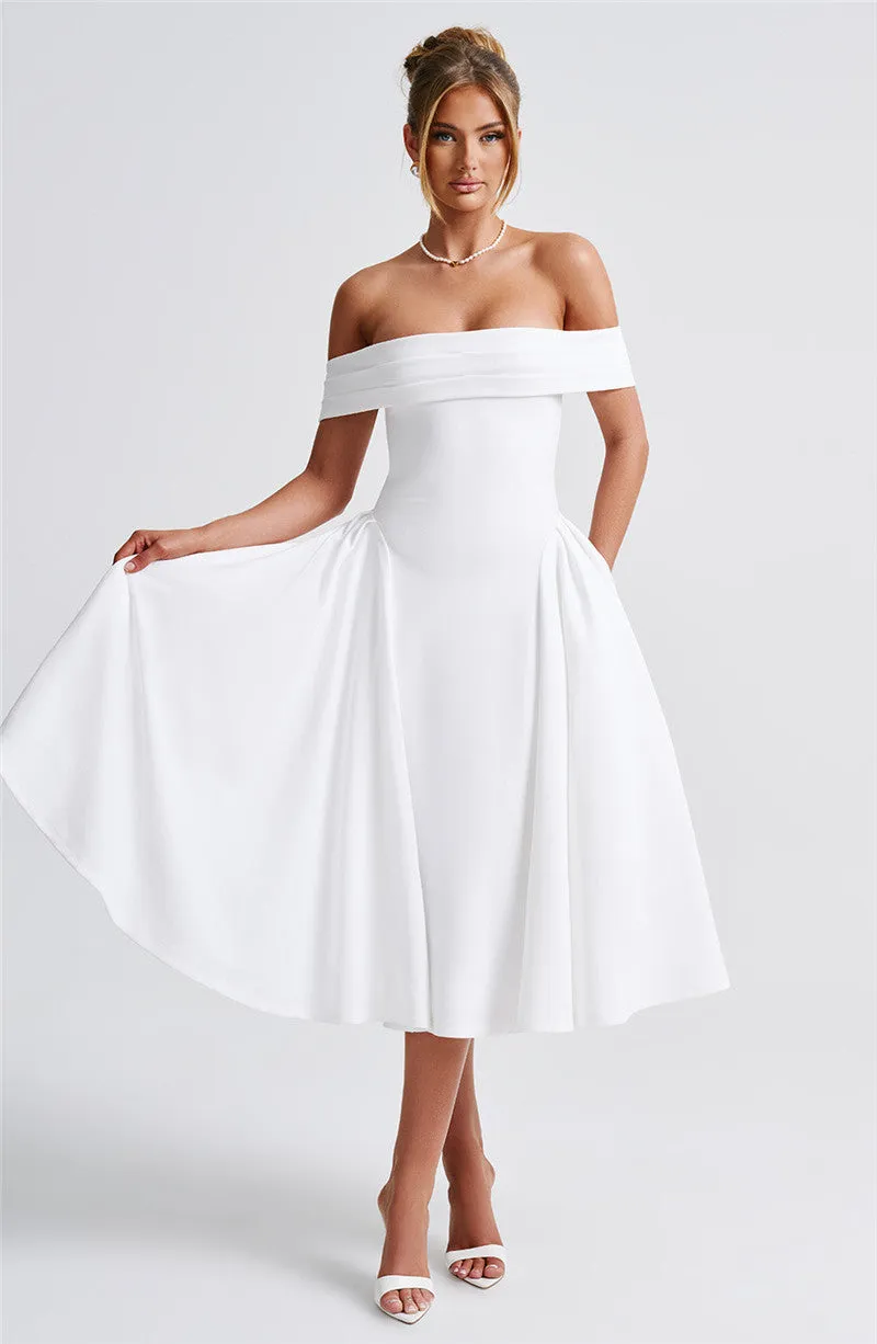Rebecca Woman Off-shoulder Backless Sexy Midi Dress