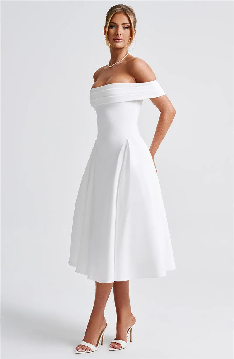 Rebecca Woman Off-shoulder Backless Sexy Midi Dress