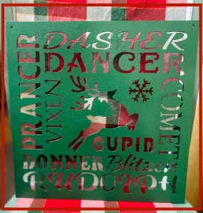 Reindeer Names Metal Sign