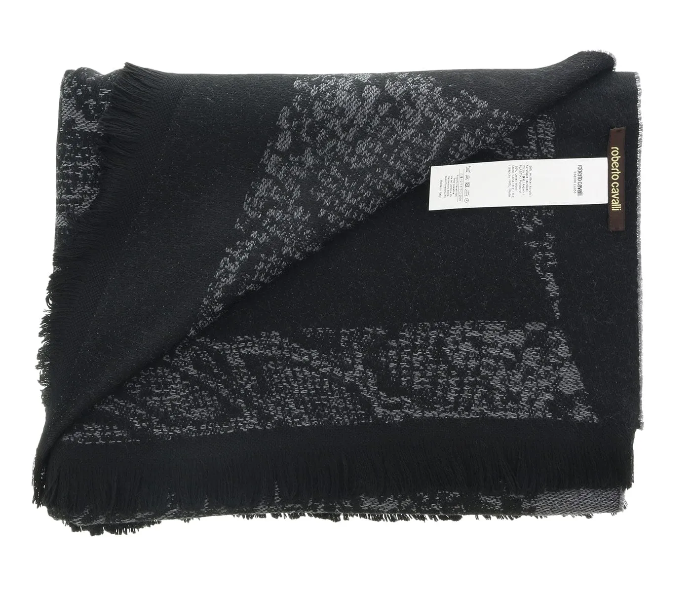 Roberto Cavalli ESZ066 05001 Grey Wool Blend Signature Mens Scarf