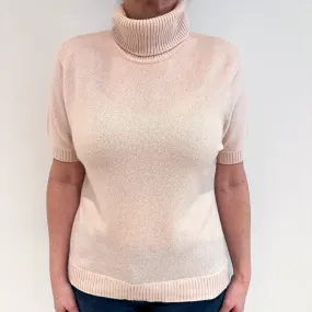 Shell Pink Short Sleeve Cashmere Polo Neck Jumper Large