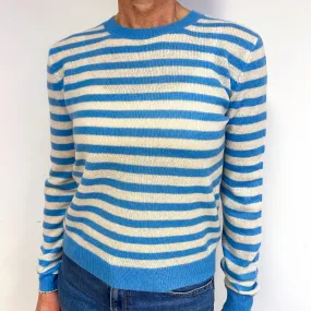 Sky Blue And Cream Cashmere Crew Neck Jumper Medium