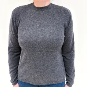 Slate Grey Back Zip Cashmere Crew Neck Jumper Large