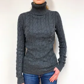 Slate Grey Cable Cashmere Polo Neck Jumper Extra Small