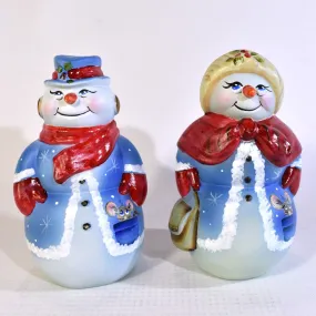 Snowman Snowlady Fenton Gift Shop Limited Edition figurines mouse in pocket
