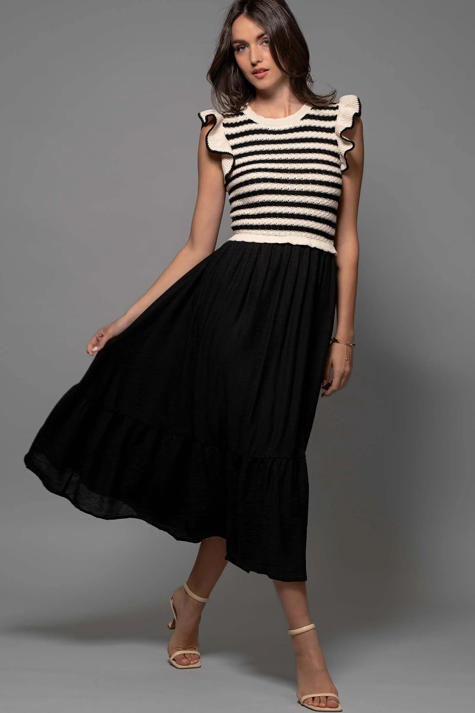 Striped Crochet Midi Dress
