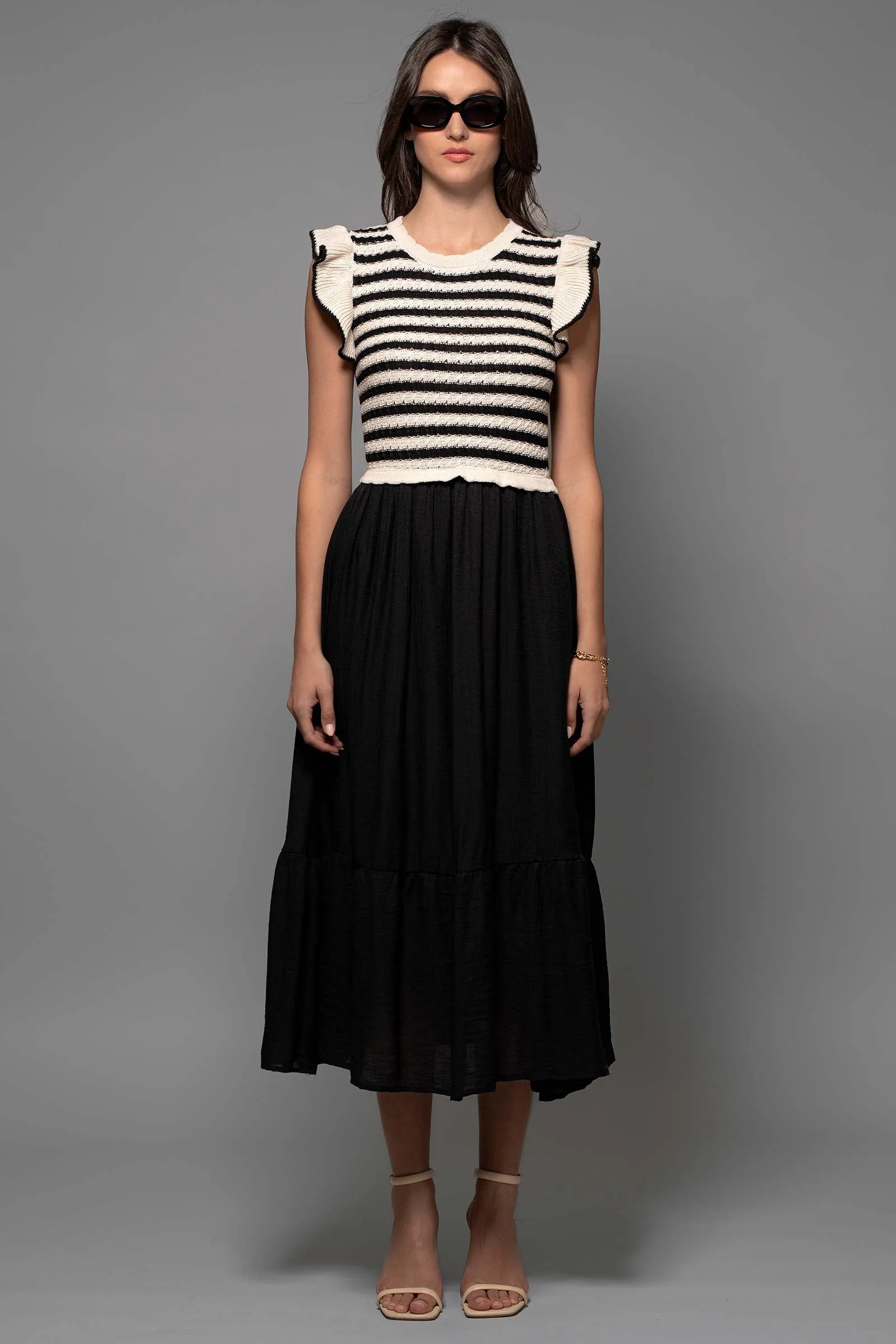 Striped Crochet Midi Dress
