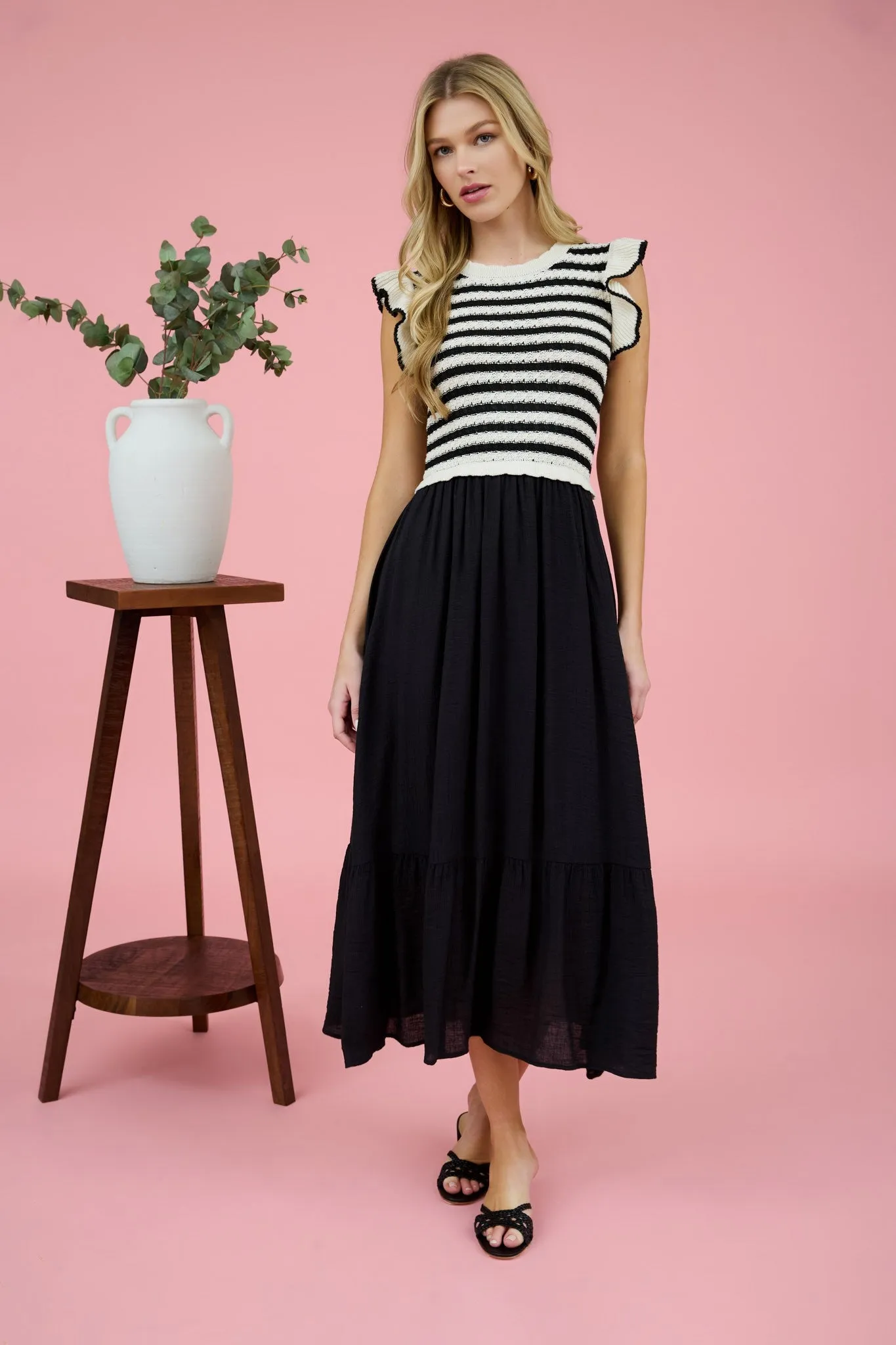 Striped Crochet Midi Dress