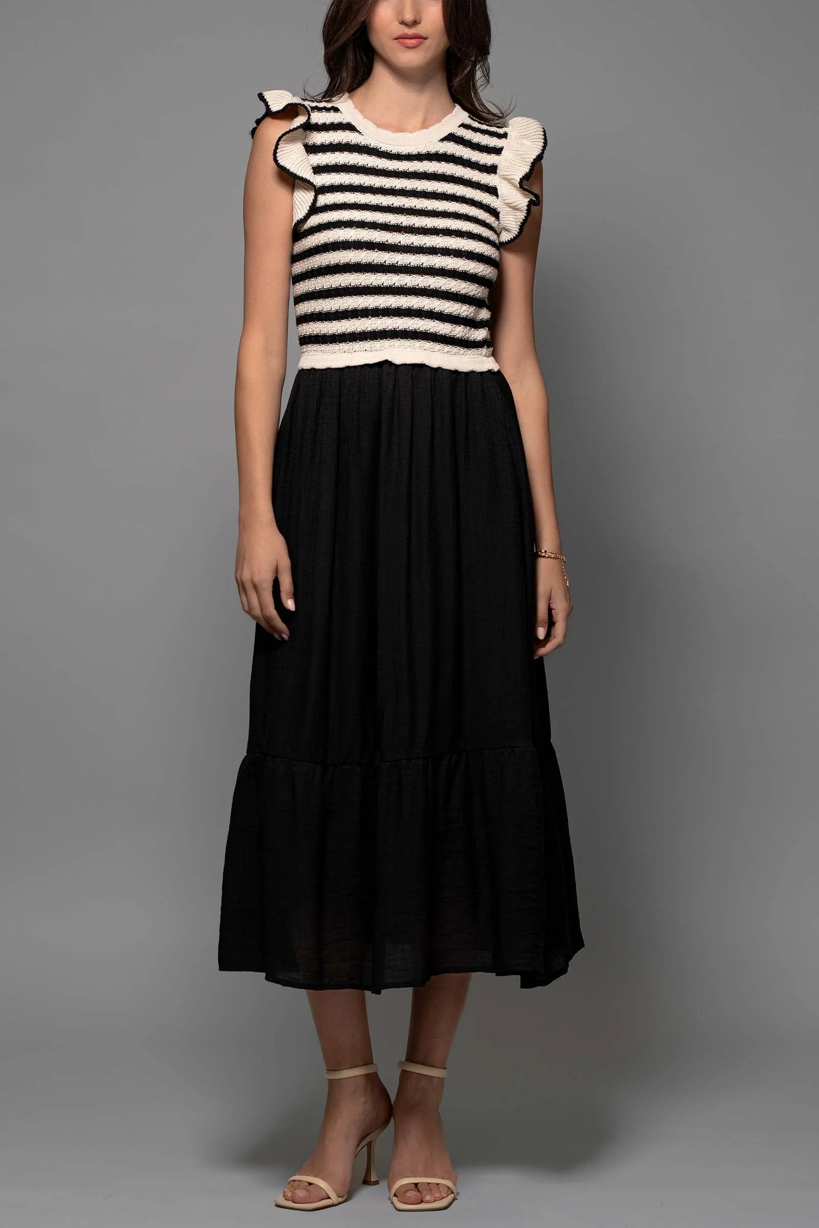Striped Crochet Midi Dress
