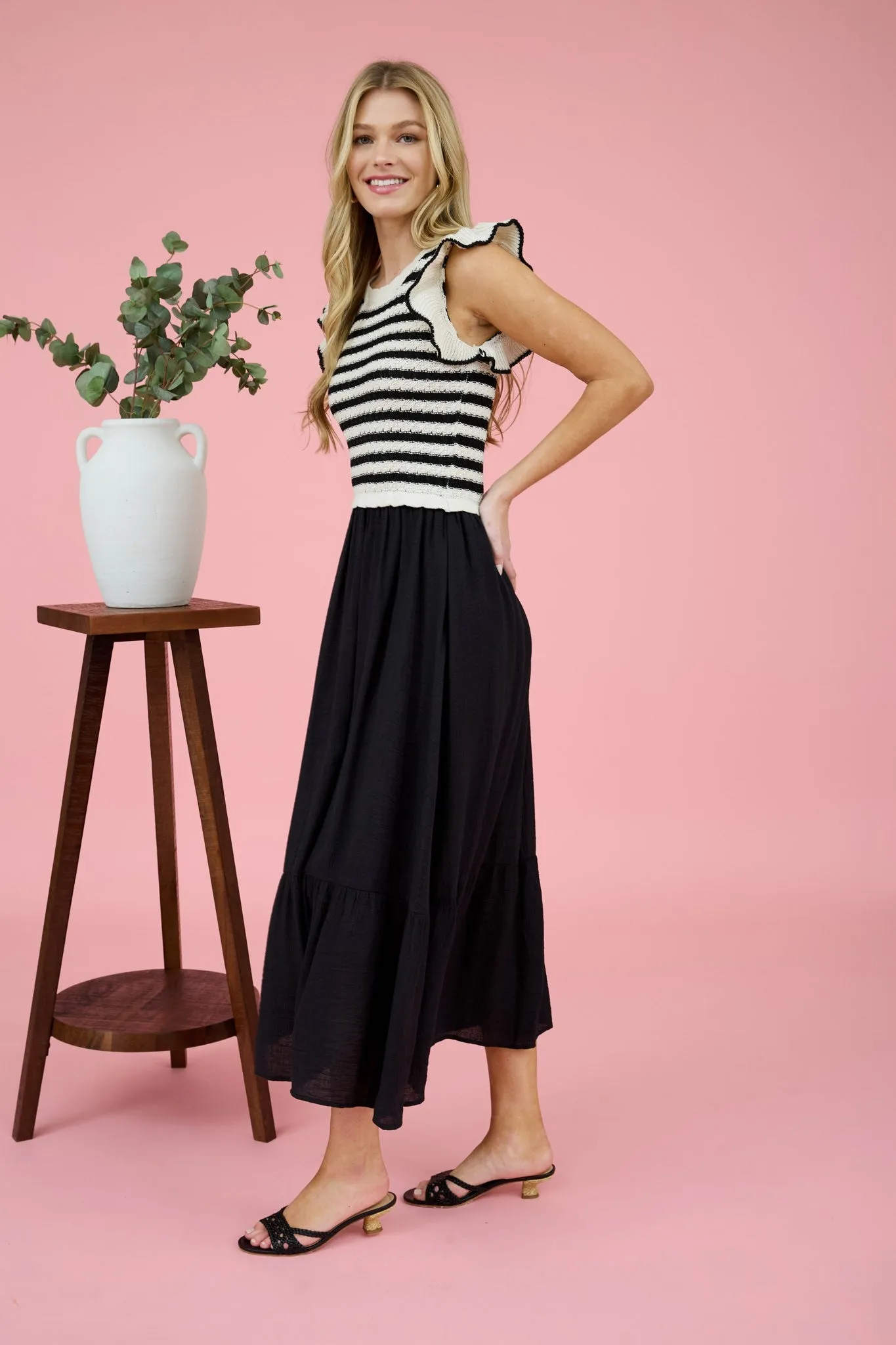 Striped Crochet Midi Dress