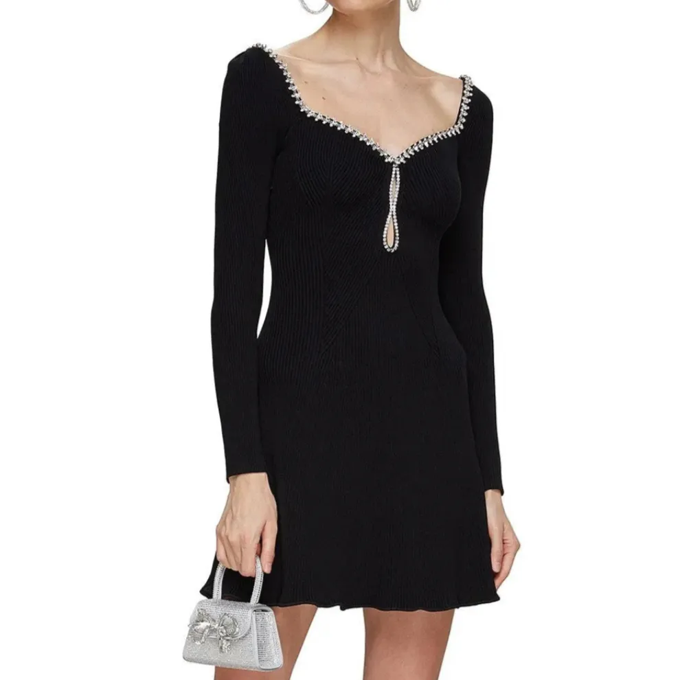 Suria Rhinestone Neckline Mini Dresses