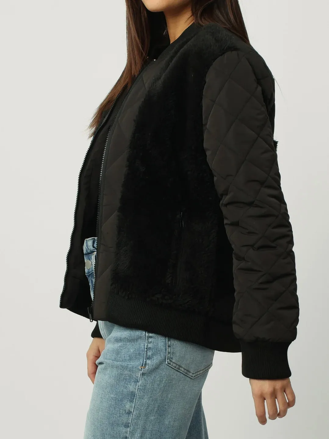 Vanessa Quilted Sherpa Jacket Black