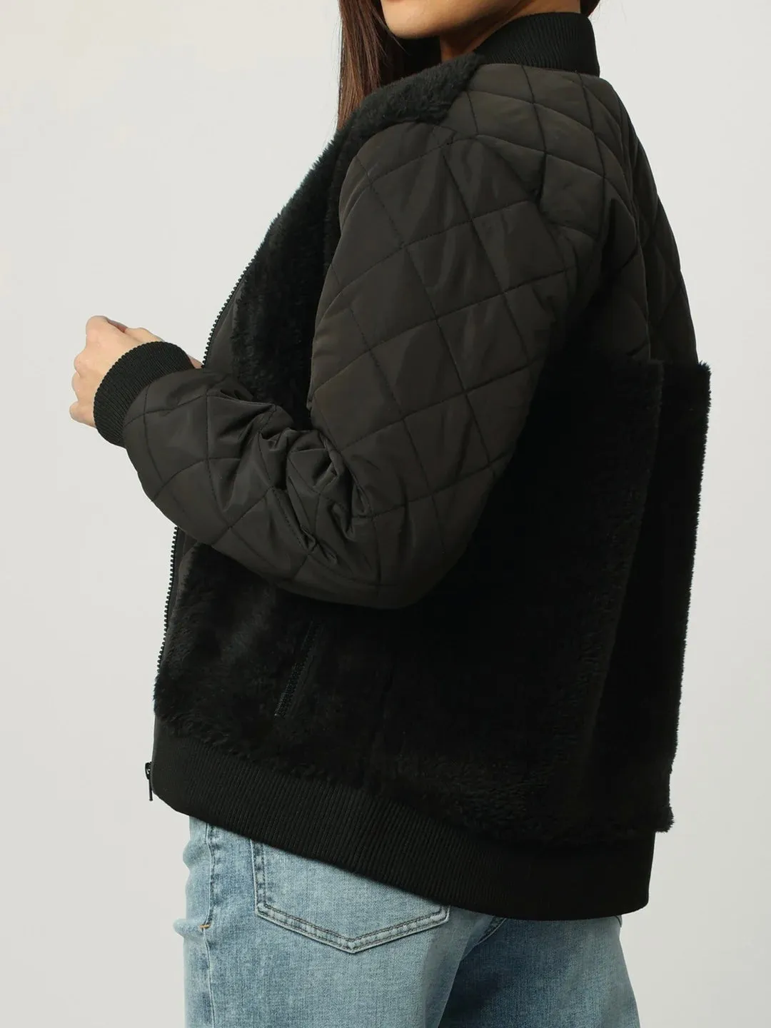 Vanessa Quilted Sherpa Jacket Black