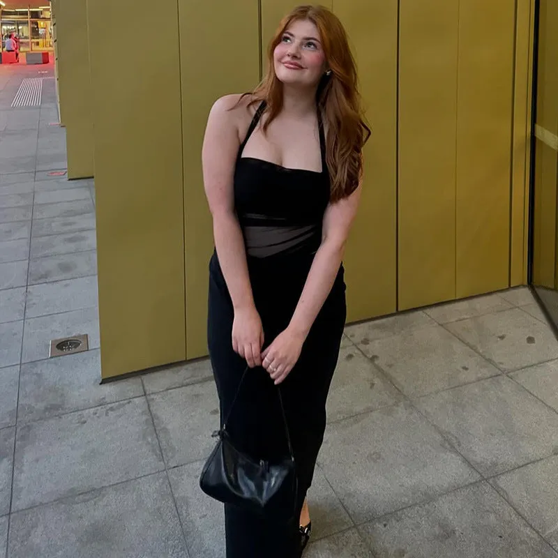 Verona Mesh Patchwork Backless Sexy Maxi Dress