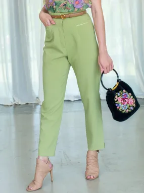 Vintage Rayon Green High Waisted Peg Trousers