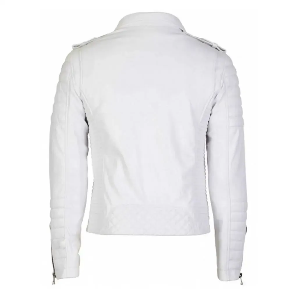 Vintage White Brando Quilted Biker Leather Jacket