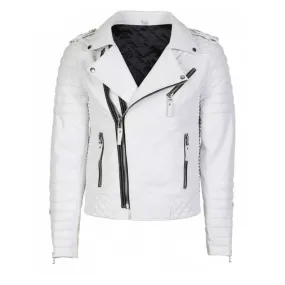 Vintage White Brando Quilted Biker Leather Jacket