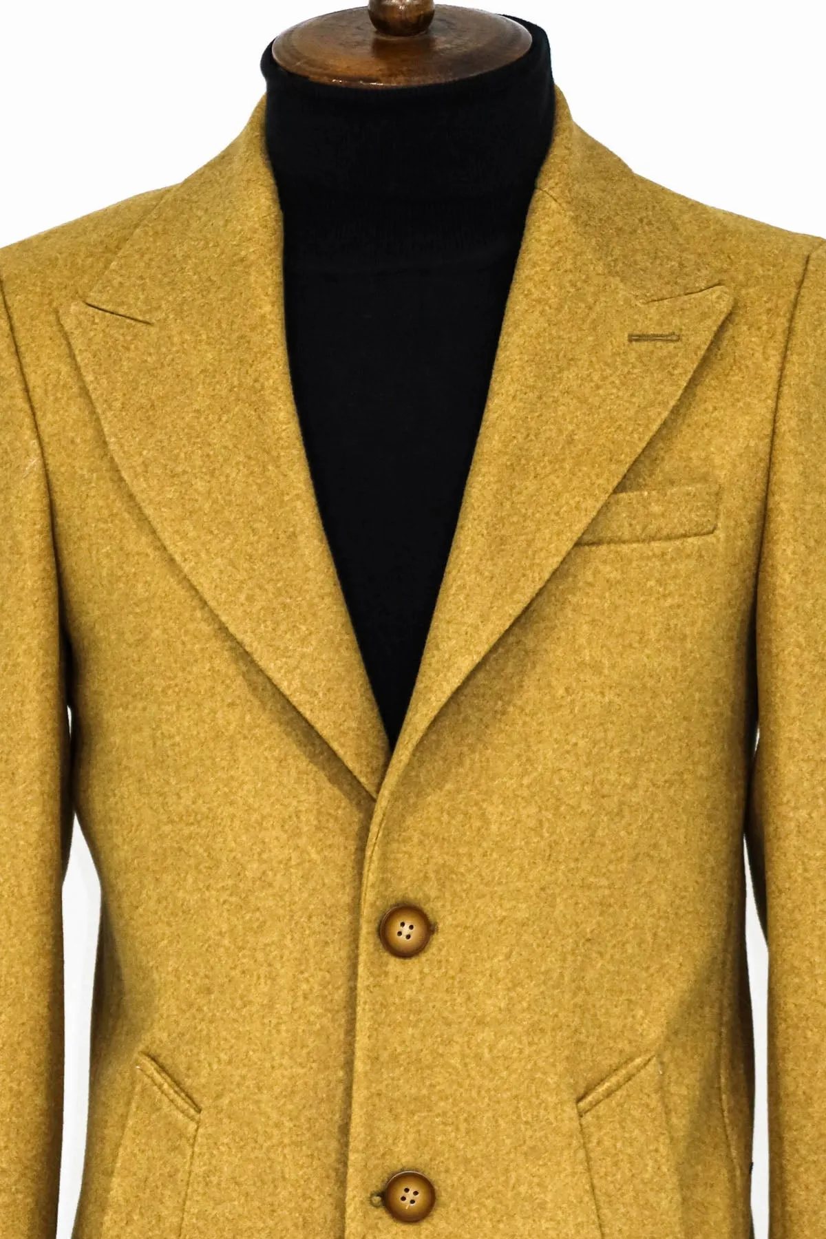 Wide Lapel Wool Mustard Men Coat - Wessi