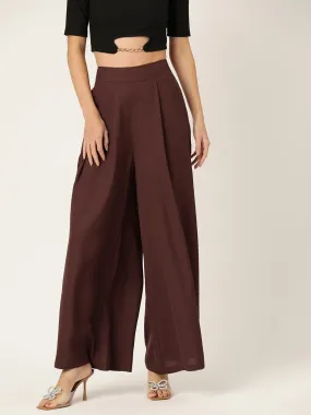Women Brown Relaxed Loose Fit High-Rise Pleated Trousers