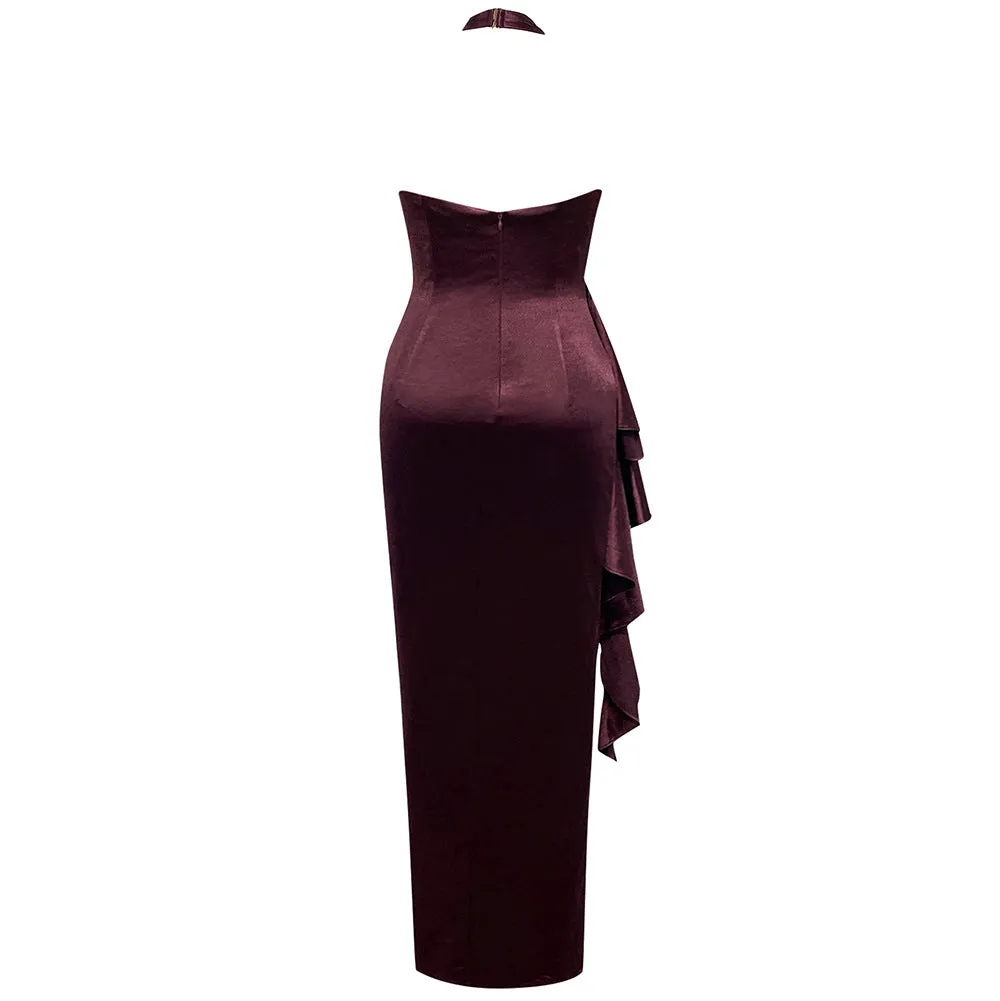 Women Sexy Backless Halter Split Formal Dress