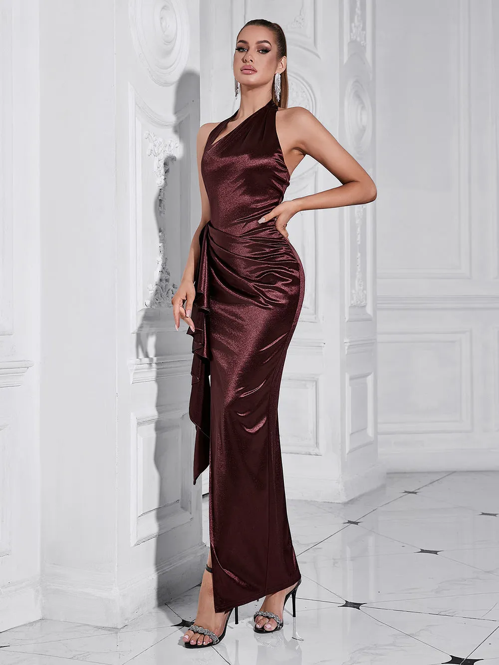 Women Sexy Backless Halter Split Formal Dress