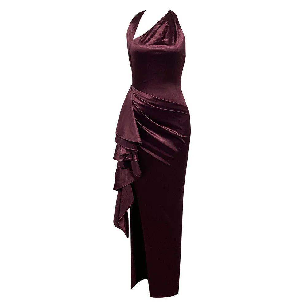 Women Sexy Backless Halter Split Formal Dress
